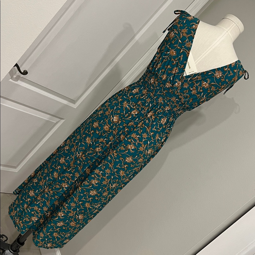 Teal Floral Midi Dress with Tie Straps - Picture 5 of 5